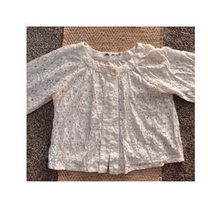 Solitaire Lace Cardigan Women L Cream Excellent 3/4 Sleeve Button Front Top